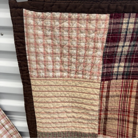 Patchwork Plaid Quilted Pillow Shams 2pc Brown Trim Rustic Cabin Farmhouse plaid - Picture 8 of 14